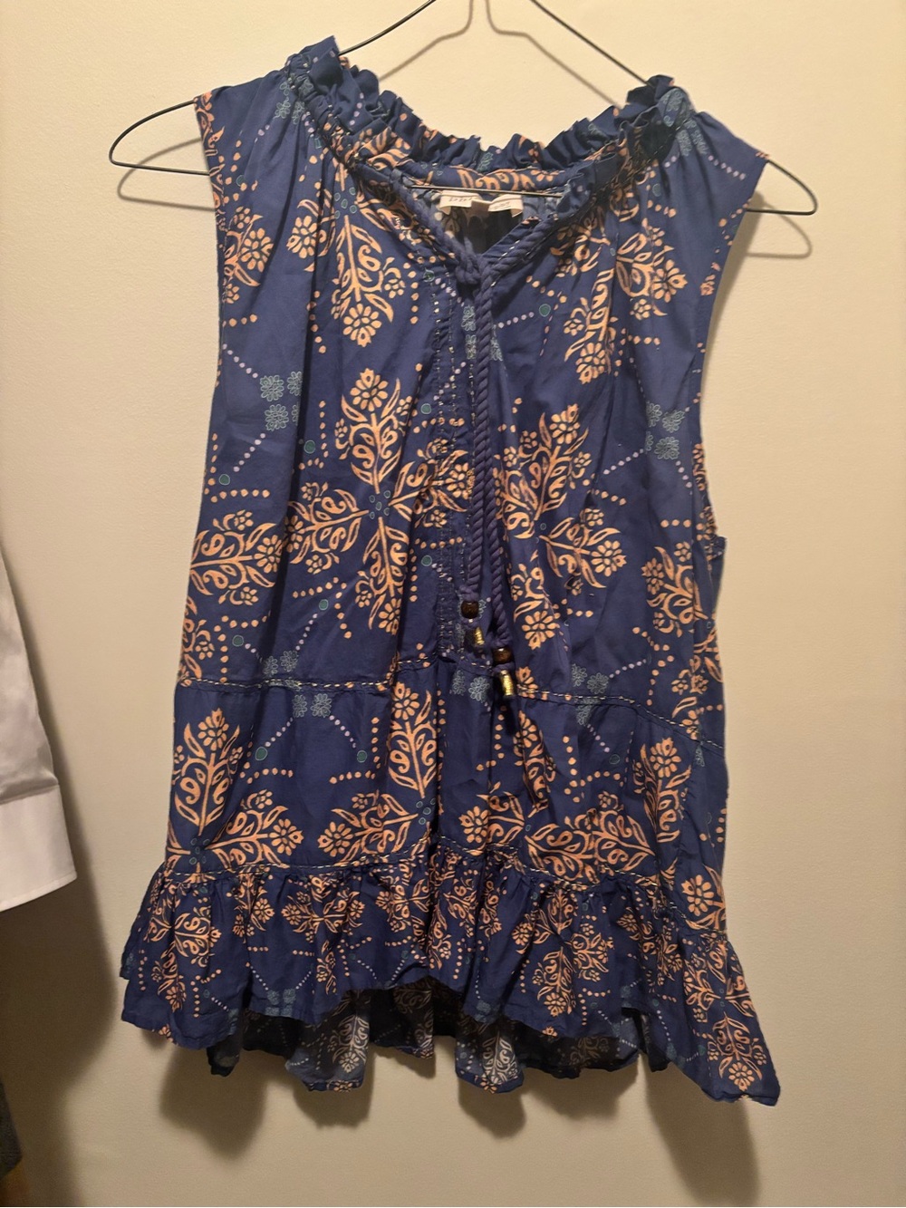 Blue Sleeveless Floral Boho Top-100% cotton